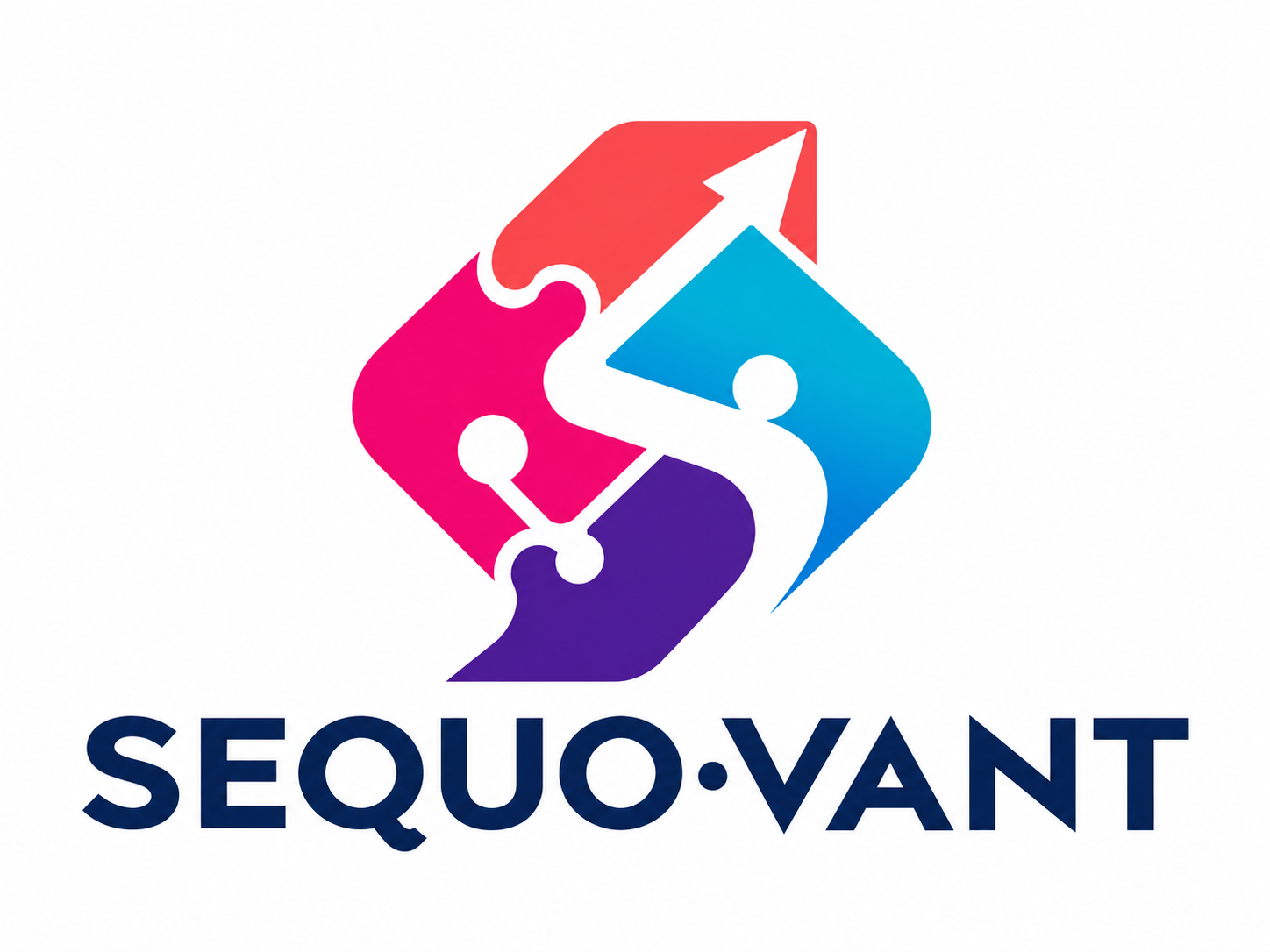 Sequovant: colorful interlocking puzzle pieces forming an upward arrow